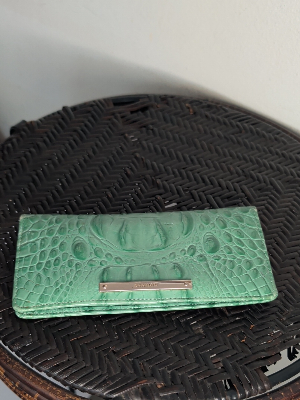 Brahmin Ady Green Melbourne Slim Leather Wallet Croc Print